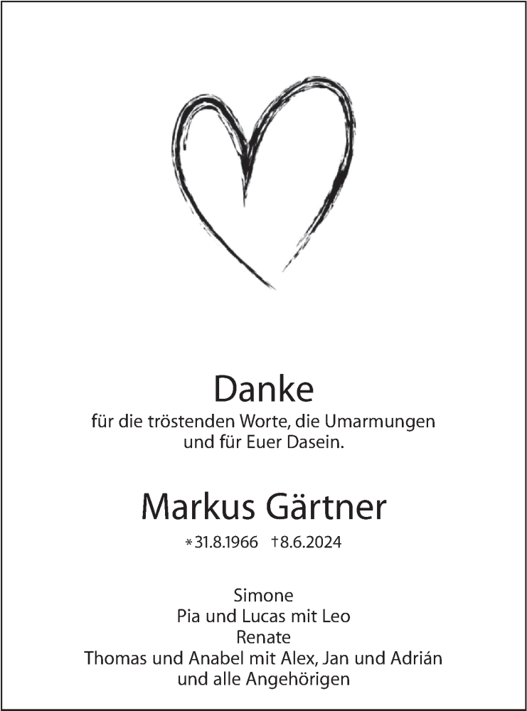 Traueranzeige für Markus Gärtner vom 29.06.2024 aus Bietigheimer Zeitung