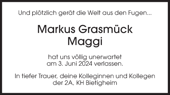 Traueranzeige von Markus Grasmück von Bietigheimer Zeitung