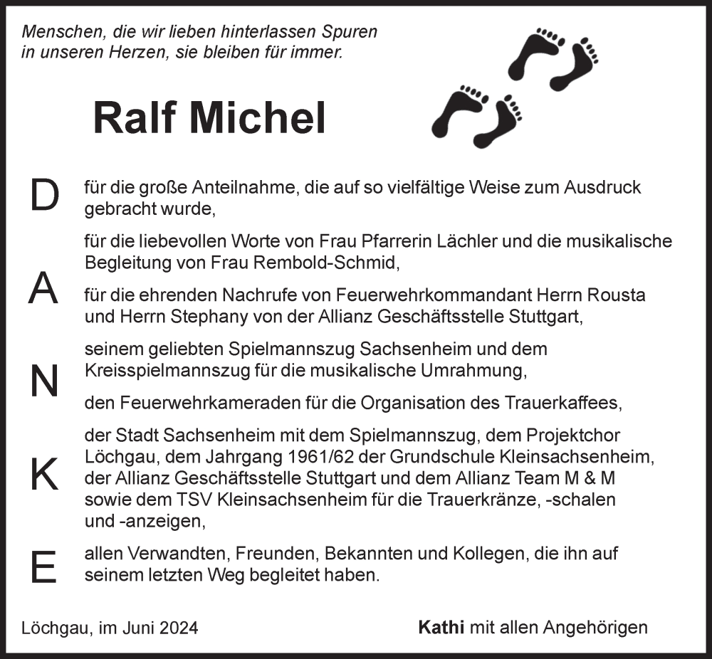  Traueranzeige für Ralf Michel vom 05.06.2024 aus Bietigheimer Zeitung