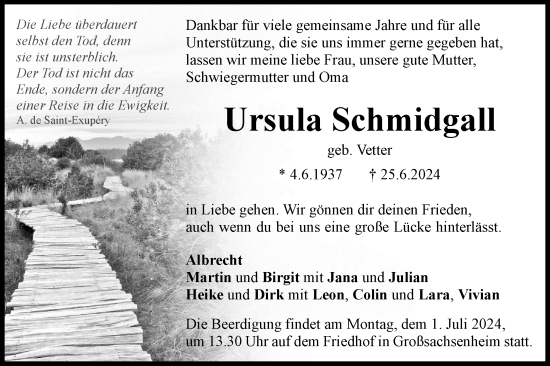Traueranzeige von Ursula Schmidgall von Bietigheimer Zeitung