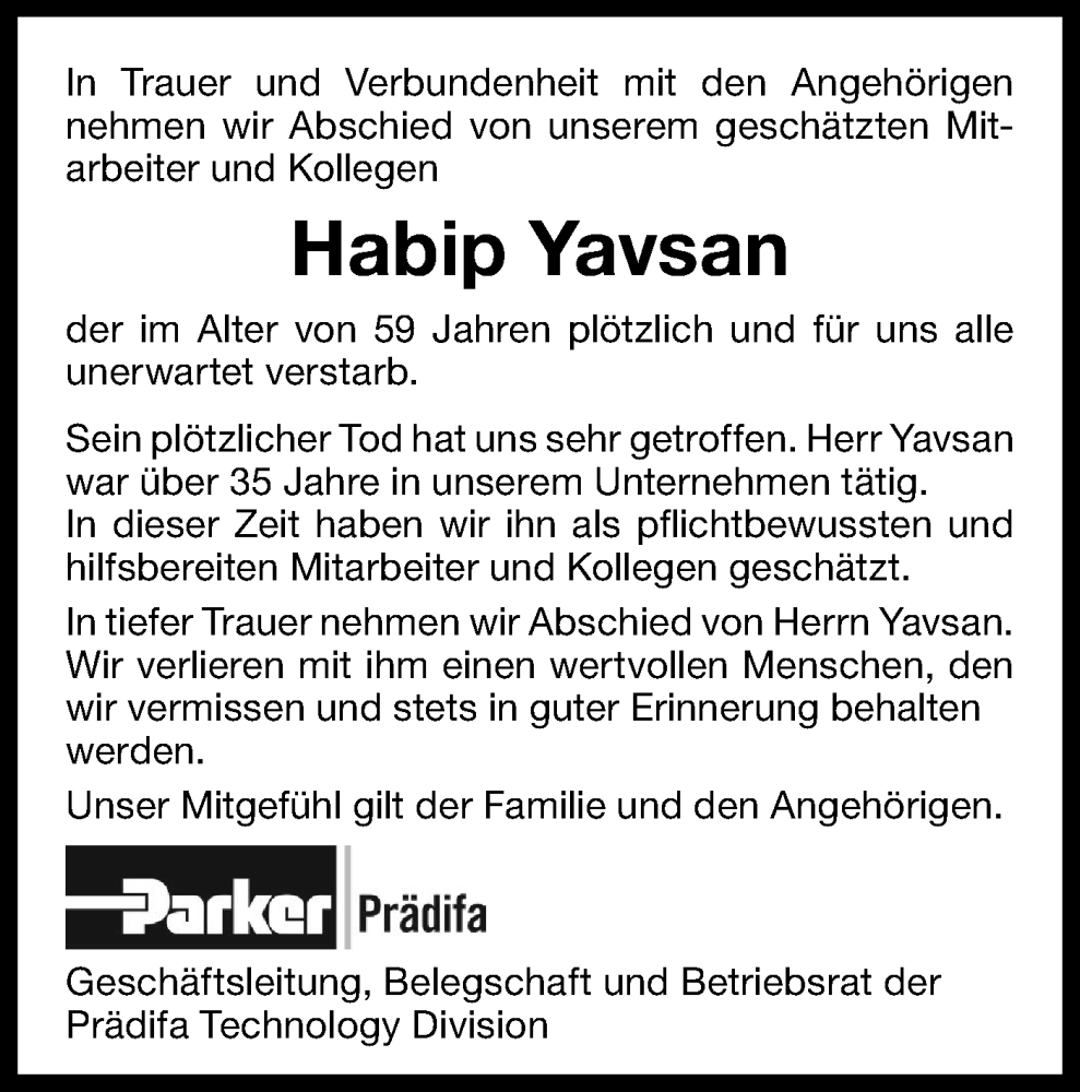  Traueranzeige für Habip Yavsan vom 16.08.2024 aus Bietigheimer Zeitung