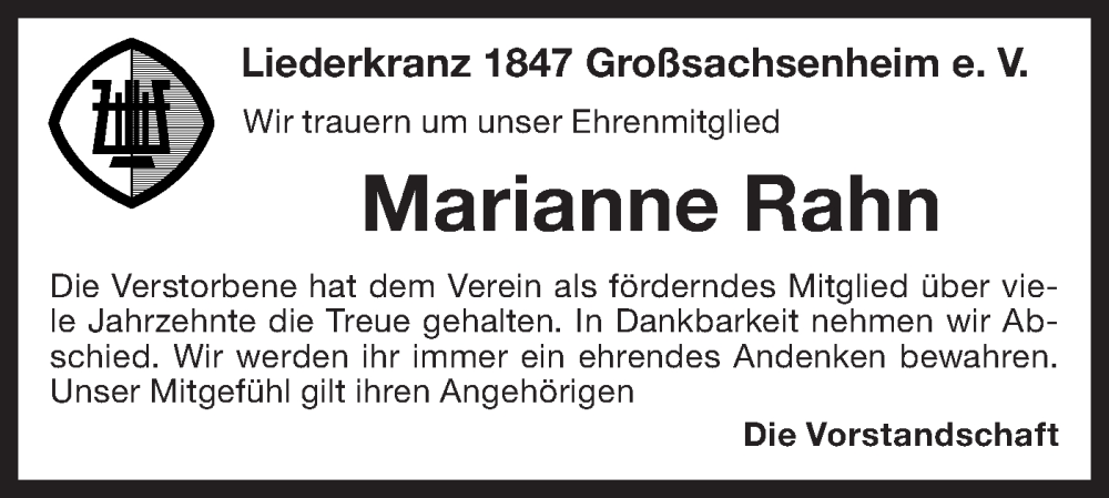  Traueranzeige für Marianne Rahn vom 08.08.2024 aus Bietigheimer Zeitung