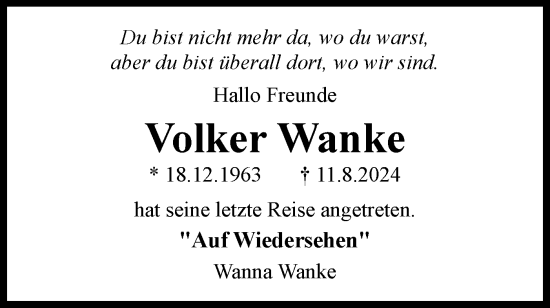 Traueranzeige von Volker Wanke von Bietigheimer Zeitung