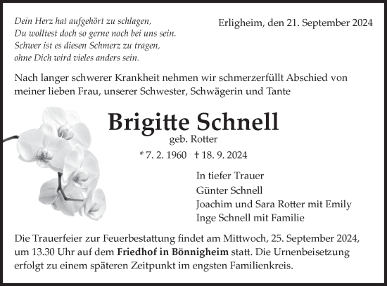 Traueranzeige von Brigitte Schnell von Bietigheimer Zeitung