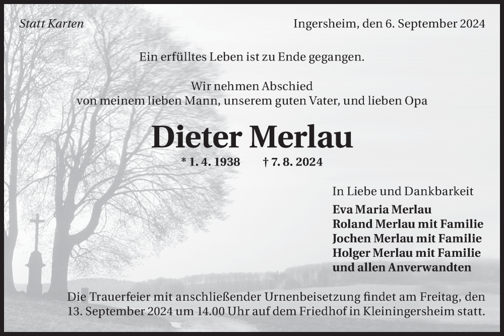  Traueranzeige für Dieter Merlau vom 06.09.2024 aus Bietigheimer Zeitung