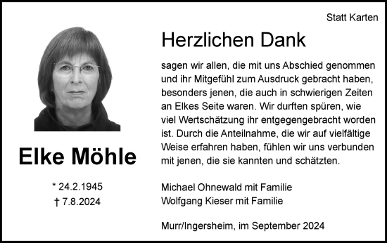 Traueranzeige von Elke Möhle von Bietigheimer Zeitung