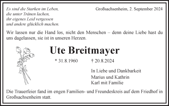 Traueranzeige von Ute Breitmayer von Bietigheimer Zeitung