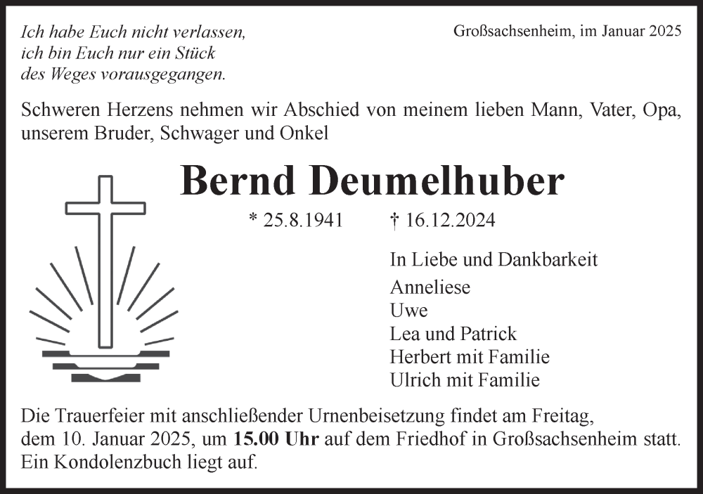  Traueranzeige für Bernd Deumelhuber vom 07.01.2025 aus Bietigheimer Zeitung