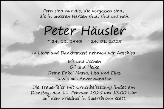 Traueranzeige von Peter Häusler von Bietigheimer Zeitung