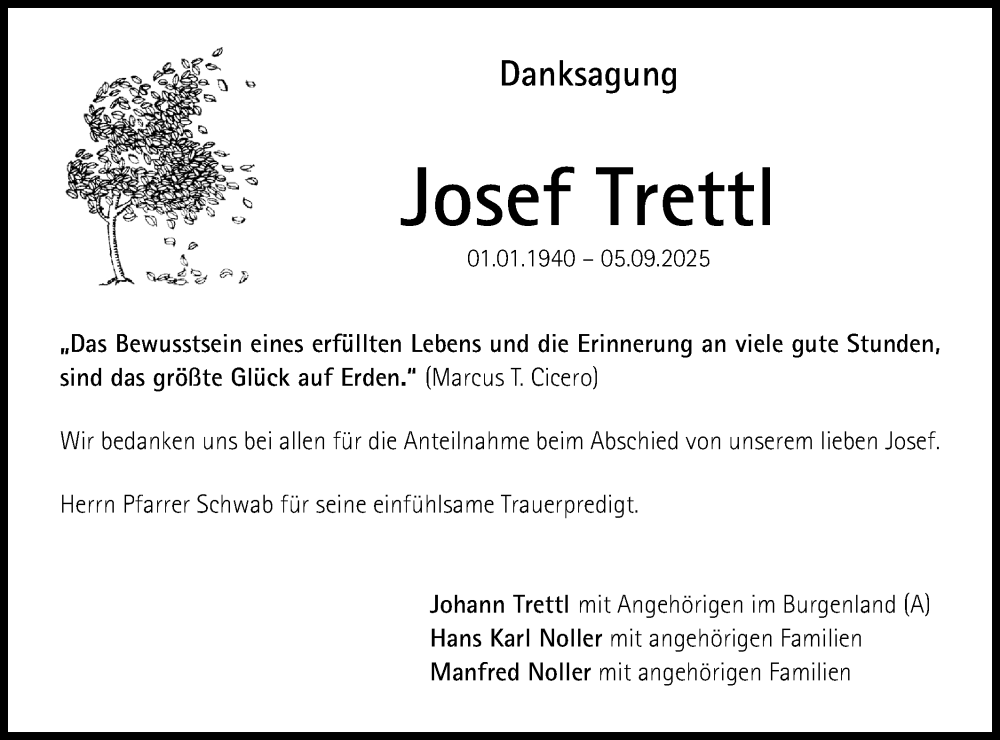  Traueranzeige für Josef Trettl vom 15.10.2025 aus Bietigheimer Zeitung