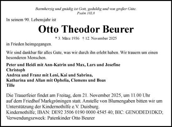 Traueranzeige von Otto Theodor Beurer von Bietigheimer Zeitung