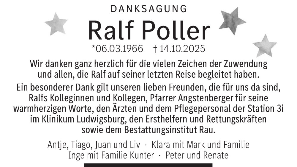  Traueranzeige für Ralf Poller vom 06.11.2025 aus Bietigheimer Zeitung