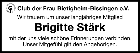 Traueranzeige von Brigitte Stärk von Bietigheimer Zeitung