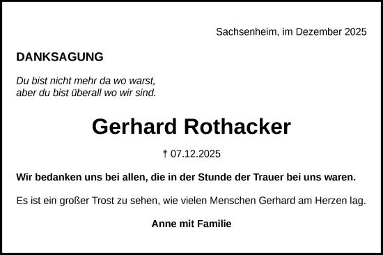 Traueranzeige von Gerhard Rothacker von Bietigheimer Zeitung