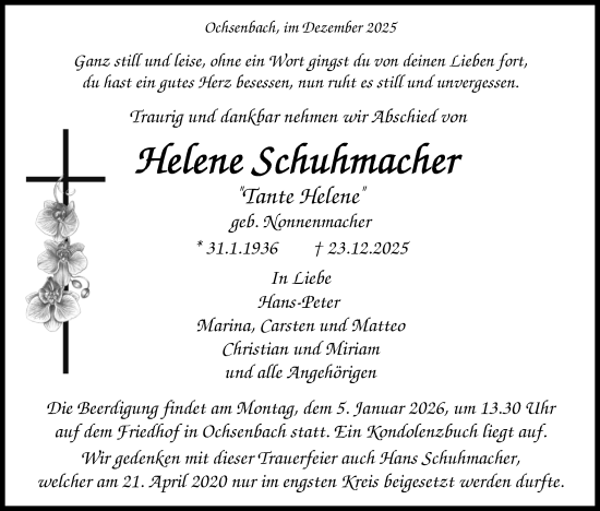 Traueranzeige von Helene Schuhmacher von Bietigheimer Zeitung