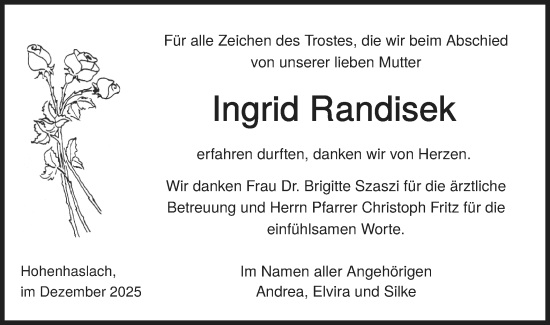 Traueranzeige von Ingrid Randisek von Bietigheimer Zeitung