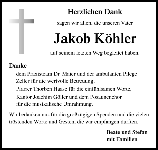 Traueranzeige von Jakob Köhler von Bietigheimer Zeitung