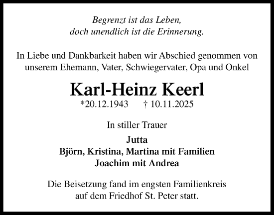 Traueranzeige von Karl-Heinz Keerl von Bietigheimer Zeitung