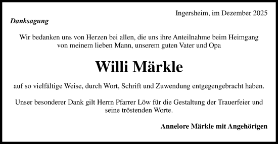 Traueranzeige von Willi Märkle von Bietigheimer Zeitung