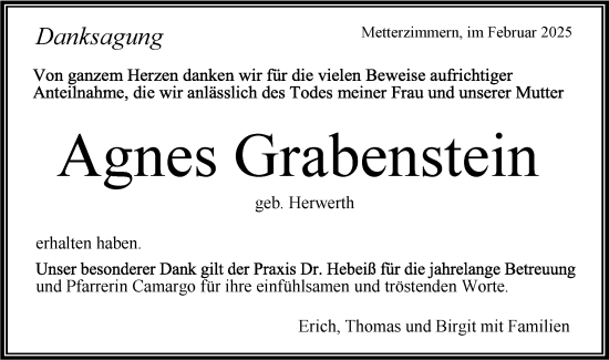 Traueranzeige von Agnes Grabenstein von Bietigheimer Zeitung