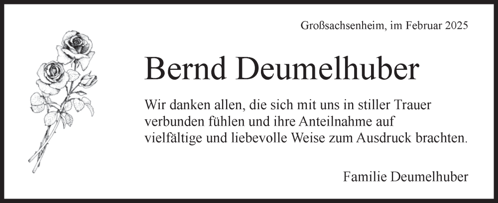  Traueranzeige für Bernd Deumelhuber vom 05.02.2025 aus Bietigheimer Zeitung
