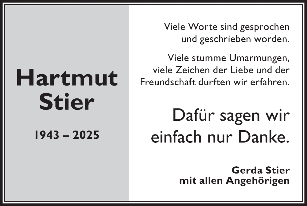  Traueranzeige für Hartmut Stier vom 01.03.2025 aus Bietigheimer Zeitung