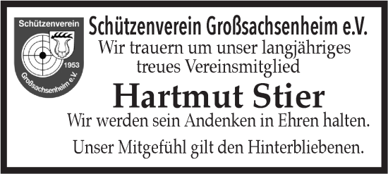 Traueranzeige von Hartmut Stier von Bietigheimer Zeitung