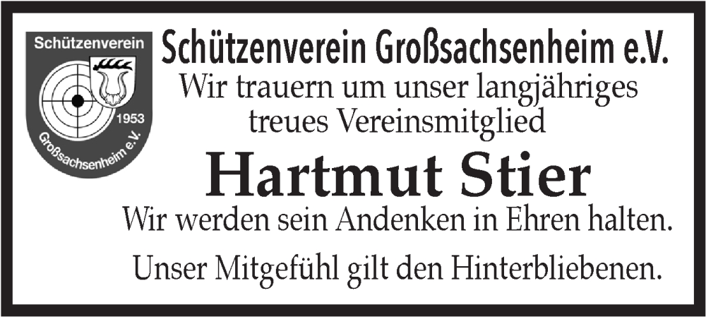  Traueranzeige für Hartmut Stier vom 12.02.2025 aus Bietigheimer Zeitung