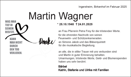 Traueranzeige von Martin Wagner von Bietigheimer Zeitung