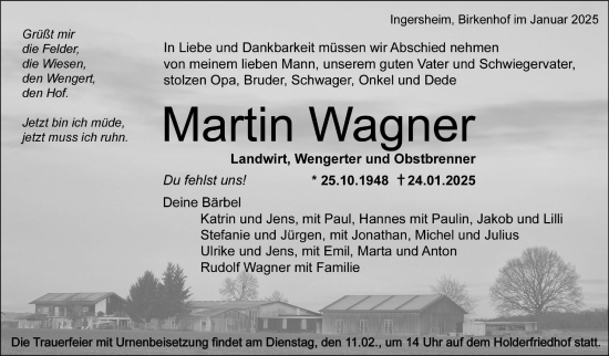 Traueranzeige von Martin Wagner von Bietigheimer Zeitung