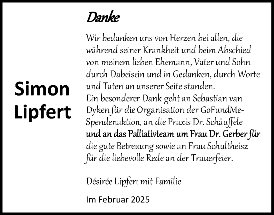 Traueranzeige von Simon Lipfert von Bietigheimer Zeitung