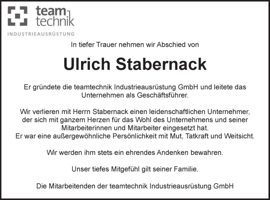 Traueranzeige von Ulrich Stabernack von Bietigheimer Zeitung