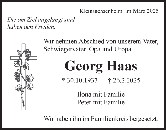 Traueranzeige von Georg Haas von Bietigheimer Zeitung
