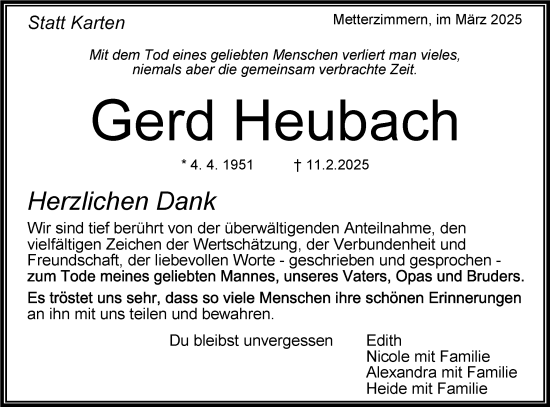 Traueranzeige von Gerd Heubach von Bietigheimer Zeitung