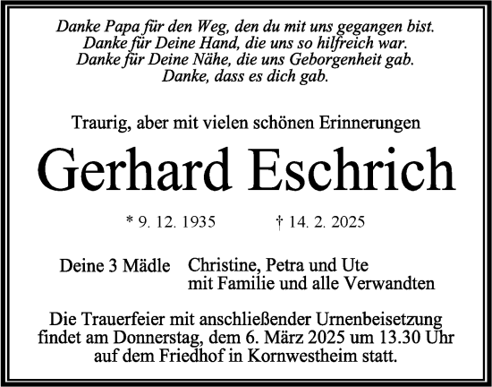 Traueranzeige von Gerhard Eschrich von Bietigheimer Zeitung