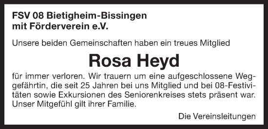 Traueranzeige von Rosa Heyd von Bietigheimer Zeitung