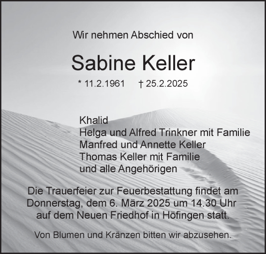Traueranzeige von Sabine Keller von Bietigheimer Zeitung