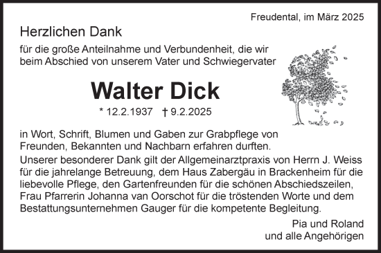 Traueranzeige von Walter Dick von Bietigheimer Zeitung