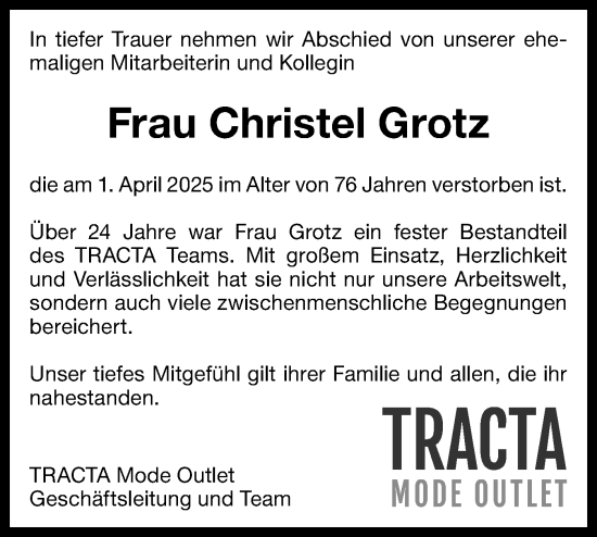 Traueranzeige von Christel Grotz von Bietigheimer Zeitung