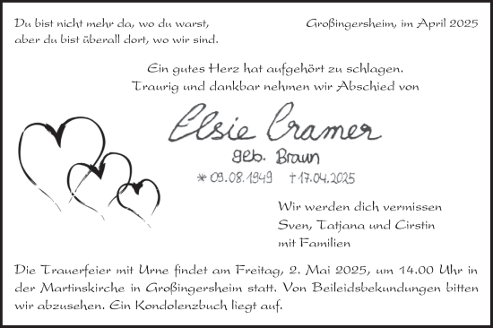 Traueranzeige von Elsie Cramer von Bietigheimer Zeitung