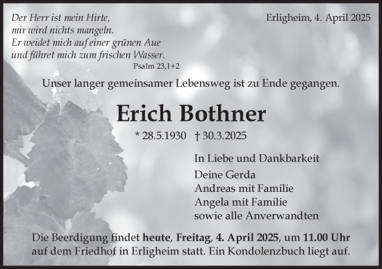 Traueranzeige von Erich Bothner von Bietigheimer Zeitung