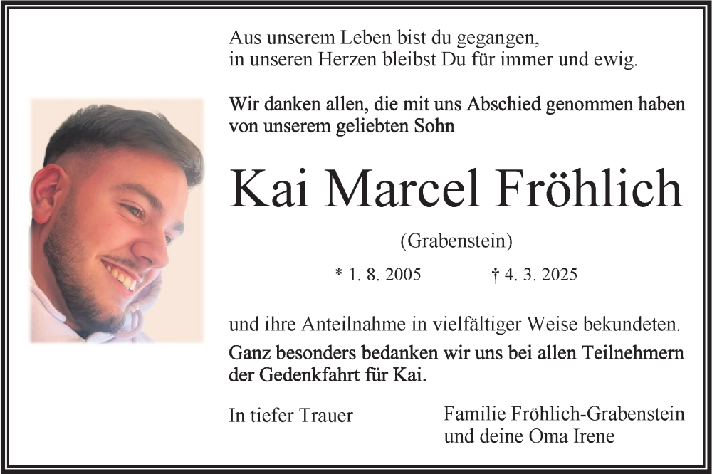  Traueranzeige für Kai Marcel Fröhlich vom 12.04.2025 aus Bietigheimer Zeitung