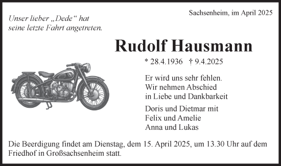 Traueranzeige von Rudolf Hausmann von Bietigheimer Zeitung