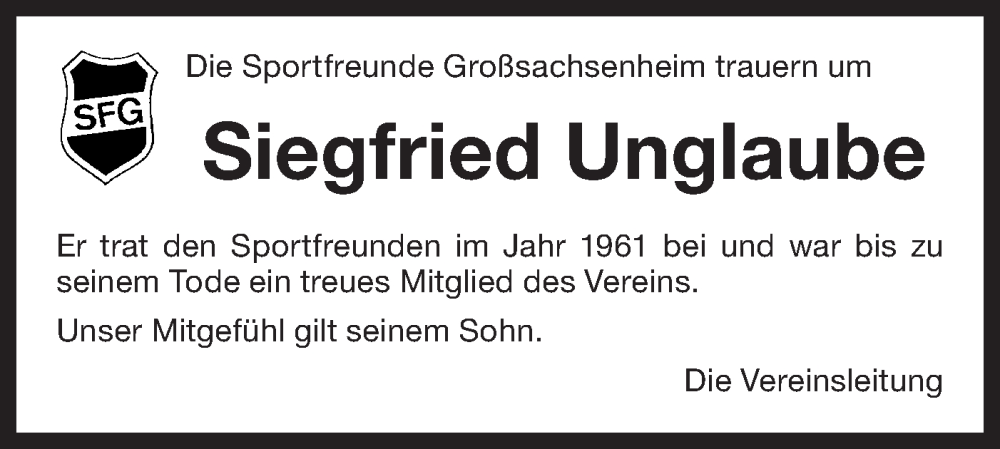  Traueranzeige für Siegfried Unglaube vom 09.04.2025 aus Bietigheimer Zeitung