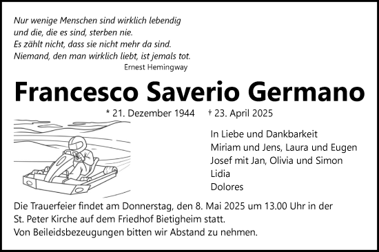 Traueranzeige von Francesco Saverio Germano von Bietigheimer Zeitung