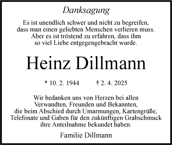 Traueranzeige von Heinz Dillmann von Bietigheimer Zeitung
