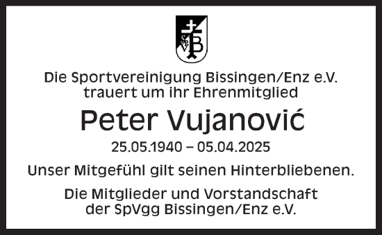 Traueranzeige von Peter Vujanovic von Bietigheimer Zeitung