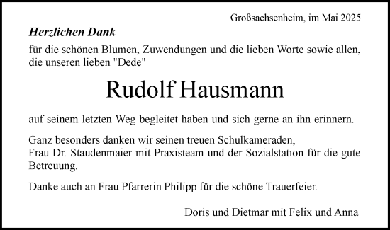 Traueranzeige von Rudolf Hausmann von Bietigheimer Zeitung
