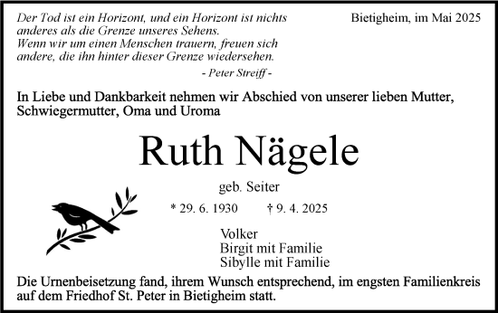 Traueranzeige von Ruth Nägele von Bietigheimer Zeitung