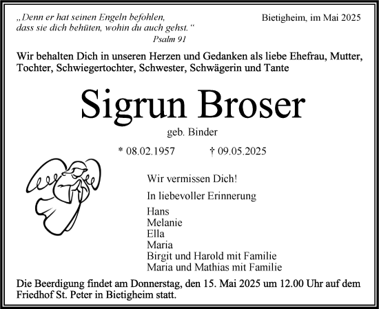 Traueranzeige von Sigrun Broser von Bietigheimer Zeitung